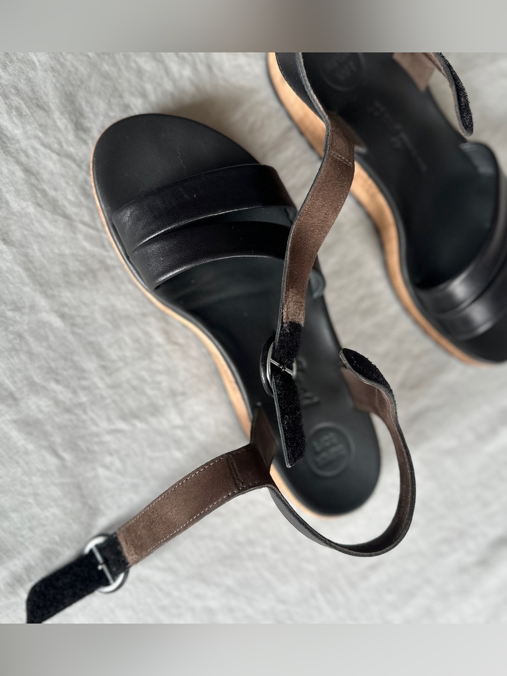 Paul Green Teegan Black Leather Cork Platform Sandals NWOB Size US 7.5 / AT 5 - Picture 5 of 14